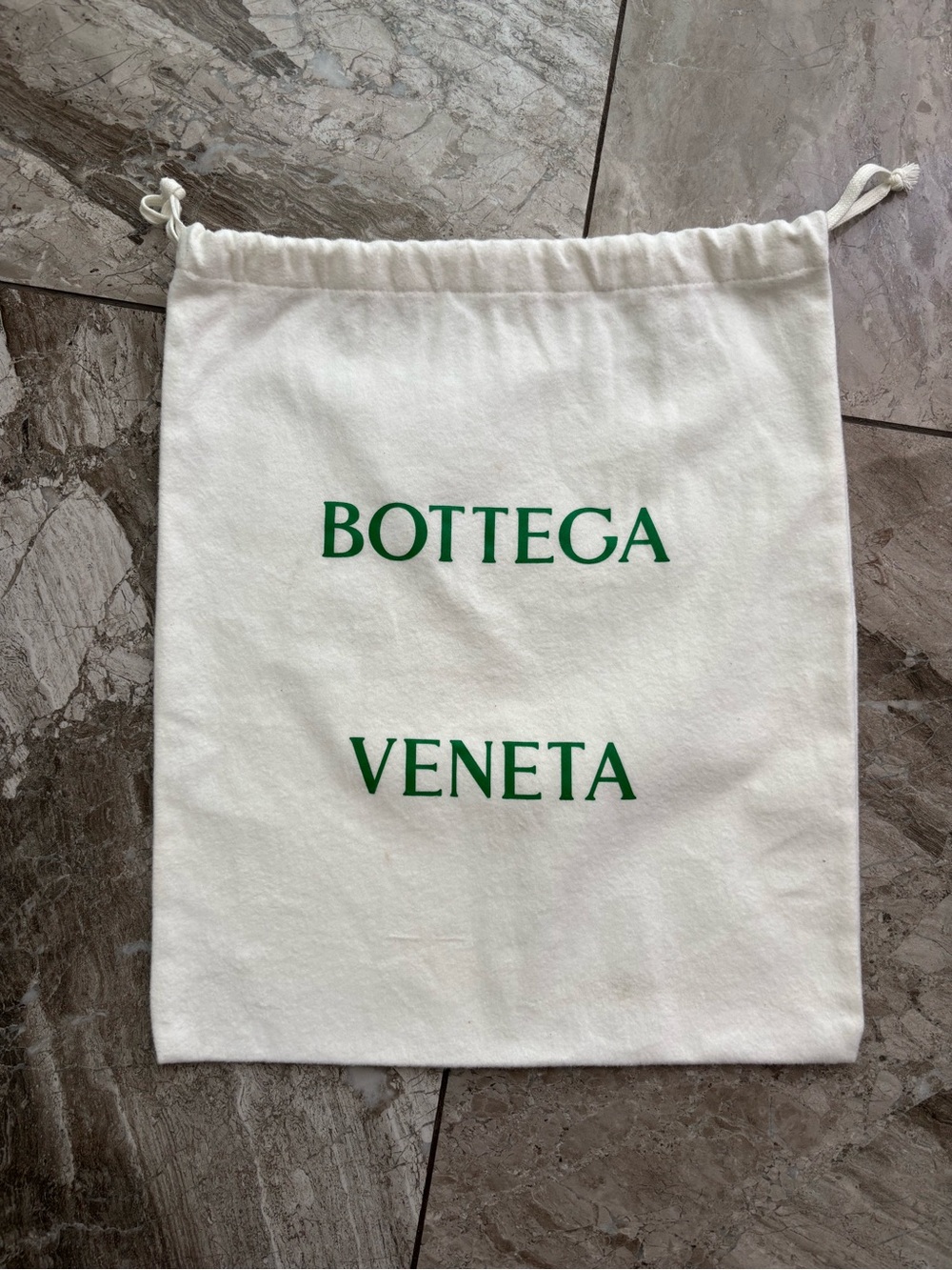 Bottega Veneta White Drawstring Bag with Green Logo